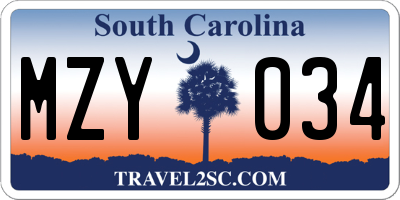 SC license plate MZY034