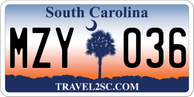 SC license plate MZY036