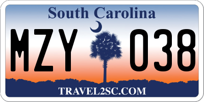 SC license plate MZY038