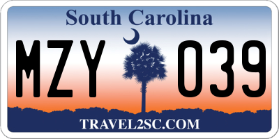 SC license plate MZY039