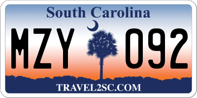 SC license plate MZY092