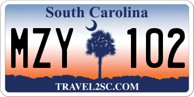 SC license plate MZY102