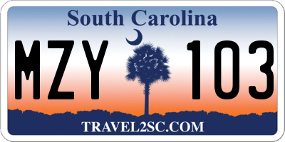 SC license plate MZY103