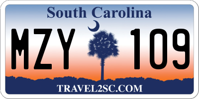 SC license plate MZY109