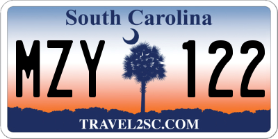 SC license plate MZY122