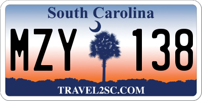 SC license plate MZY138