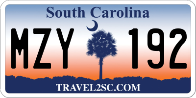 SC license plate MZY192