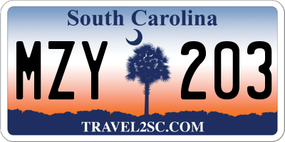 SC license plate MZY203