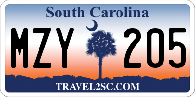 SC license plate MZY205