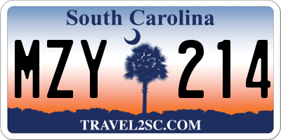 SC license plate MZY214