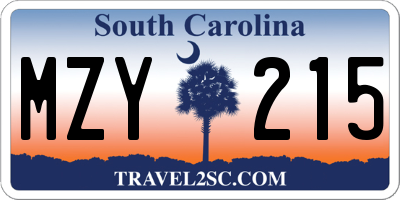 SC license plate MZY215