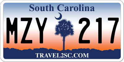 SC license plate MZY217