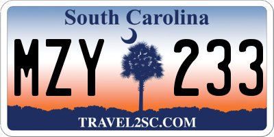 SC license plate MZY233