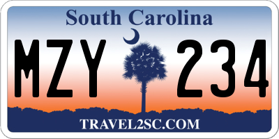 SC license plate MZY234