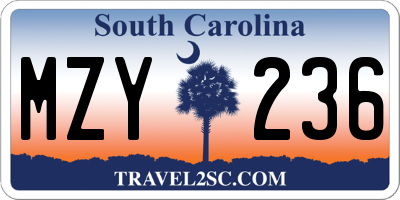 SC license plate MZY236