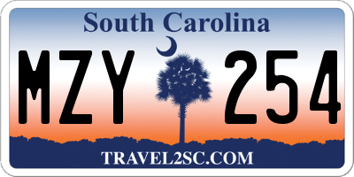 SC license plate MZY254