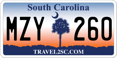 SC license plate MZY260