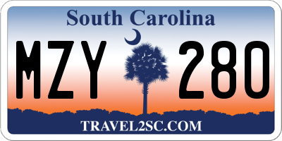 SC license plate MZY280