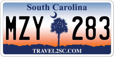 SC license plate MZY283