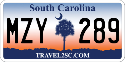SC license plate MZY289