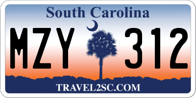 SC license plate MZY312