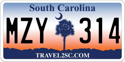 SC license plate MZY314