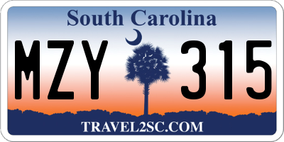 SC license plate MZY315