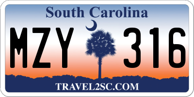 SC license plate MZY316