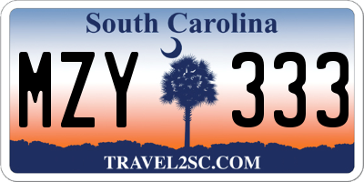 SC license plate MZY333