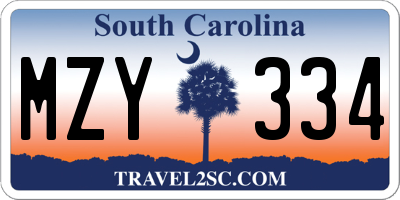 SC license plate MZY334