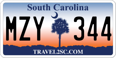 SC license plate MZY344