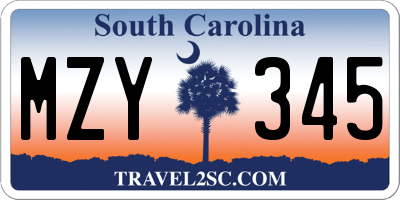 SC license plate MZY345