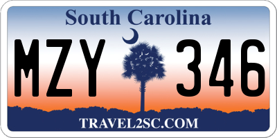 SC license plate MZY346