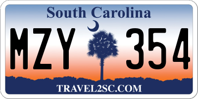 SC license plate MZY354