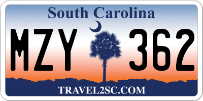 SC license plate MZY362