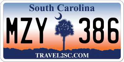 SC license plate MZY386