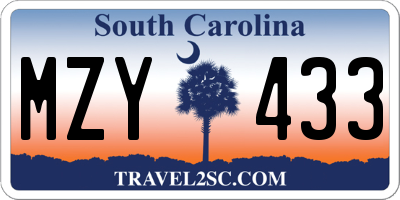 SC license plate MZY433