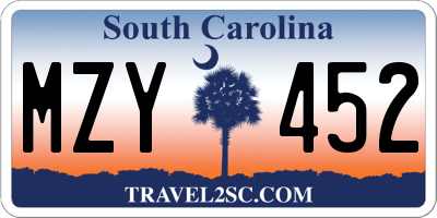 SC license plate MZY452