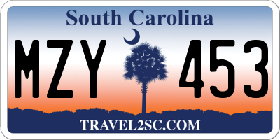SC license plate MZY453