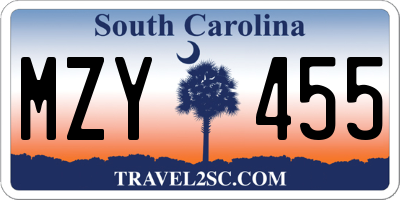 SC license plate MZY455