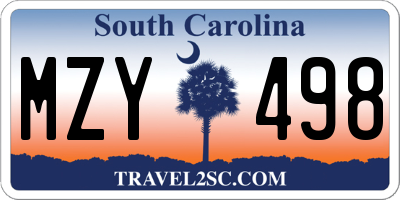 SC license plate MZY498