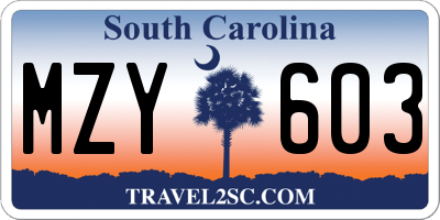 SC license plate MZY603