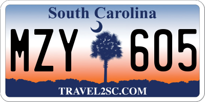 SC license plate MZY605