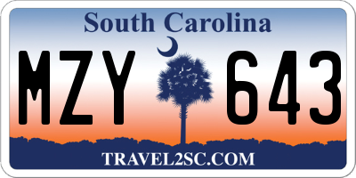 SC license plate MZY643