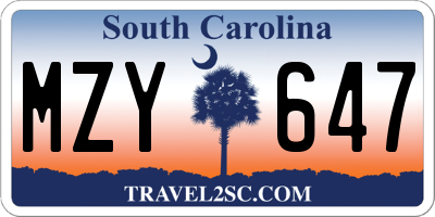 SC license plate MZY647