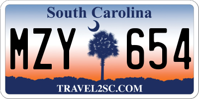 SC license plate MZY654