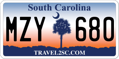 SC license plate MZY680