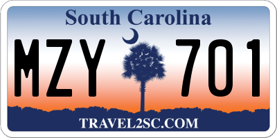 SC license plate MZY701