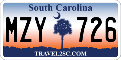 SC license plate MZY726