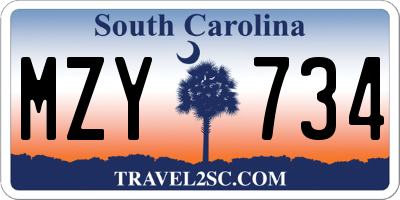 SC license plate MZY734